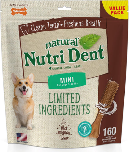 Nylabone Nutri Dent Dog Dental Chews - Natural Dog Teeth Cleaning & Breath Freshener - Dental