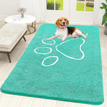 OLANLY Door Mat for Muddy Dog Paws 59x35, Ultra Absorbent Chenille Mud Doormat with Paw Print