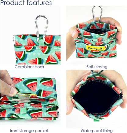 Dog Treat Pouch,Cotton Pocket Sized Training Holder, Hand Free Walking Funny Bag with Carabiner