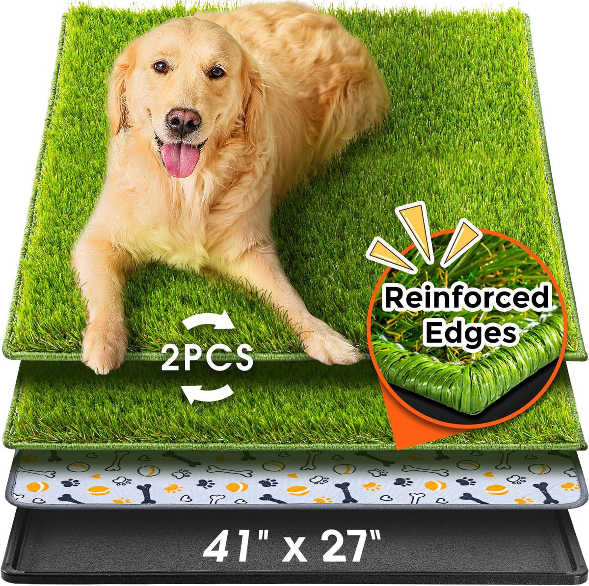 Hompet Dog Grass Pad with Tray Large, 41"x27", 2 Reusable Artificial Turf for Dogs Potty