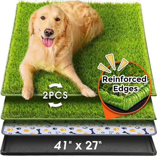 Hompet Dog Grass Pad with Tray Large, 41"x27", 2 Reusable Artificial Turf for Dogs Potty