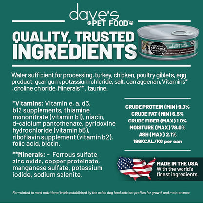 Dave's Pet Food Grain Free Wet Cat Food Gravy (Turkey & Giblets Dinner in Gravy), Made in USA