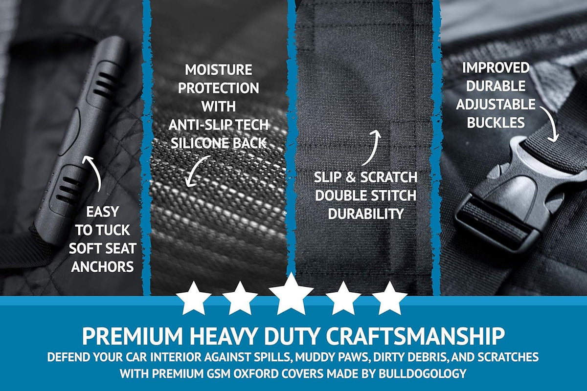 Bulldogology Dog Car Seat Cover 64"x60" Waterproof Heavy Duty Bench Dog Hammock Backseat Protector