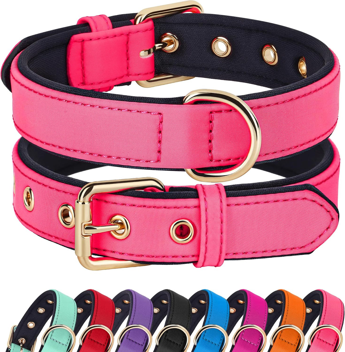 Didog Soft Padded Dog Collars for Small Dogs, Lightweight and Breathable Pink Dog Collar with Metal