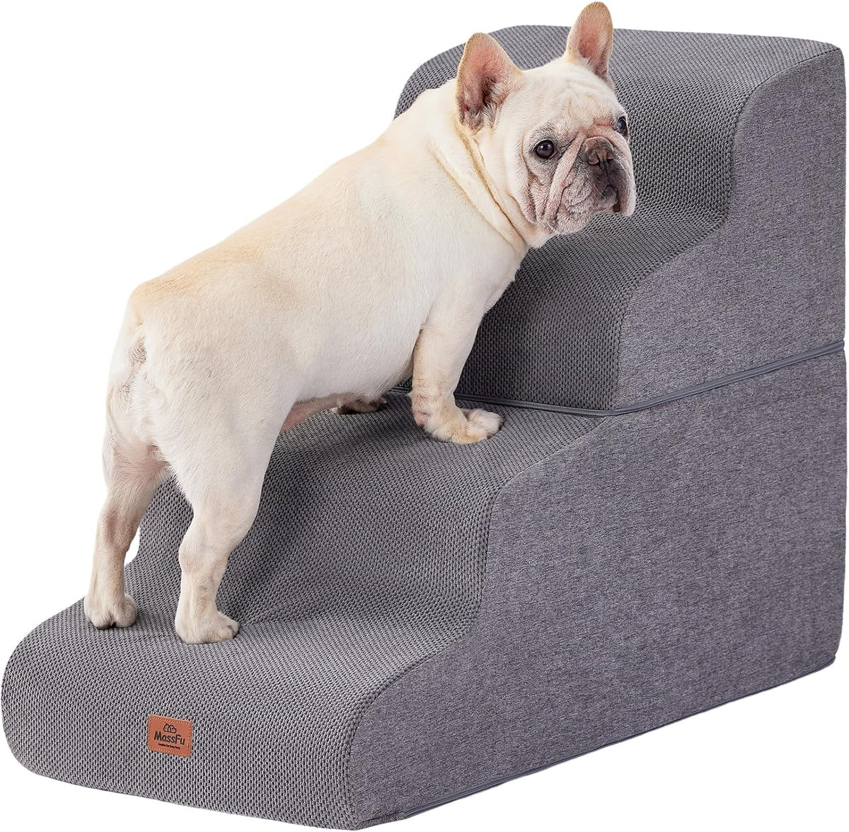 Gray Curved Dog Stairs Ramp for High Beds 22.8" H, 4-Step Dog Steps for Small Dogs and Cats, Pet