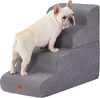 Gray Curved Dog Stairs Ramp for High Beds 22.8" H, 4-Step Dog Steps for Small Dogs and Cats, Pet
