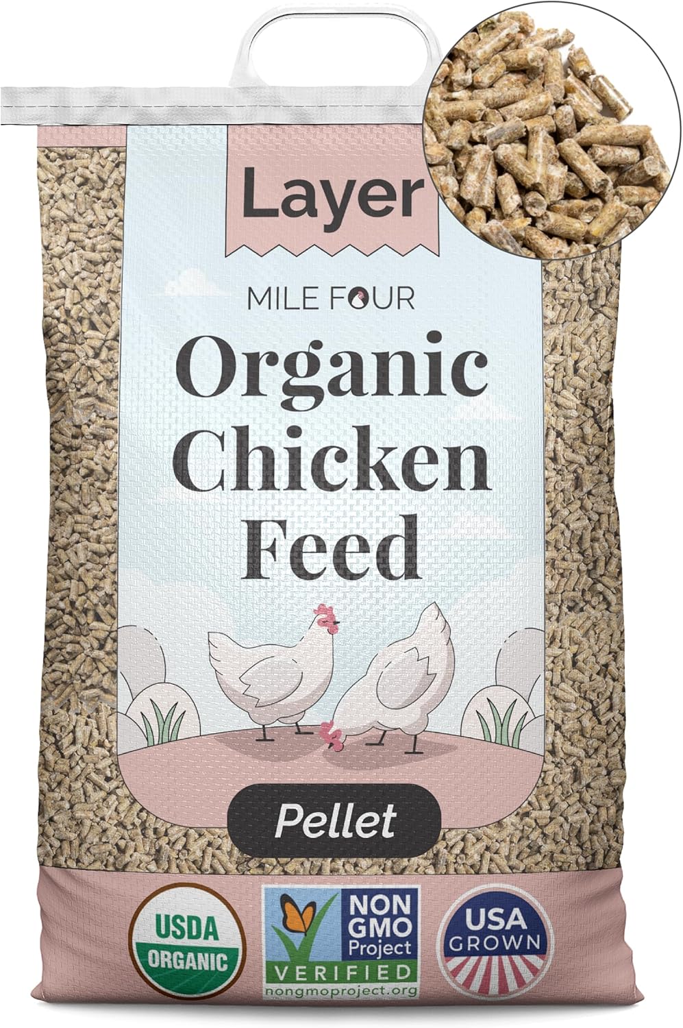 Organic Chicken Feed – Layer Pellet, Non-GMO, USA Grown, 16% Protein, Corn-Free, Soy-Free