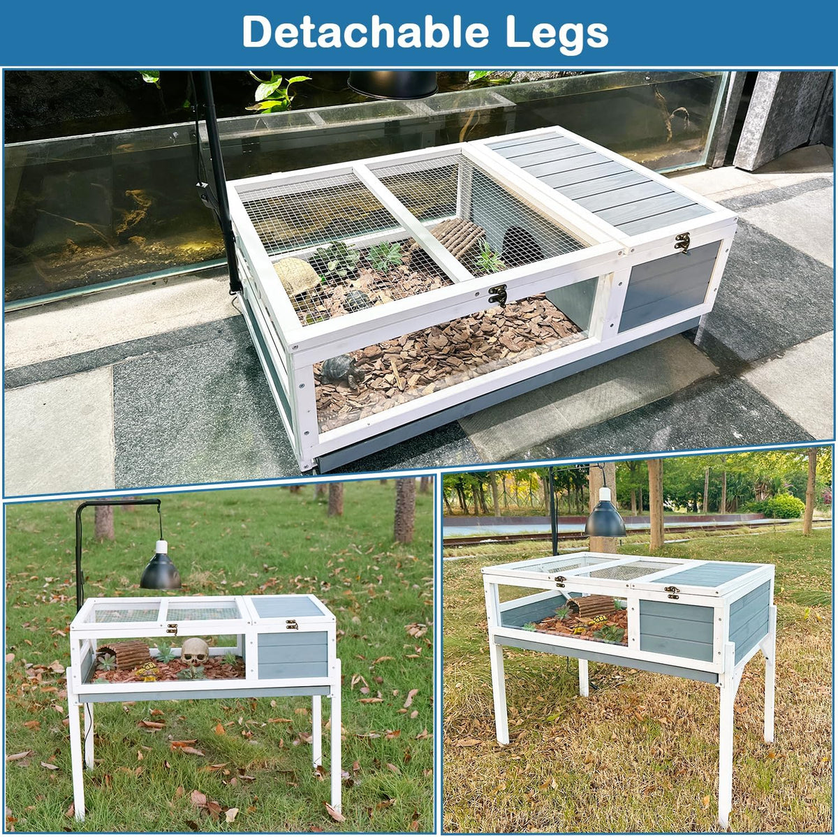 Tortoise Habitat Enclosure Turtle House Indoor Reptile Cage with Hygrothermograph Adjustable Lam