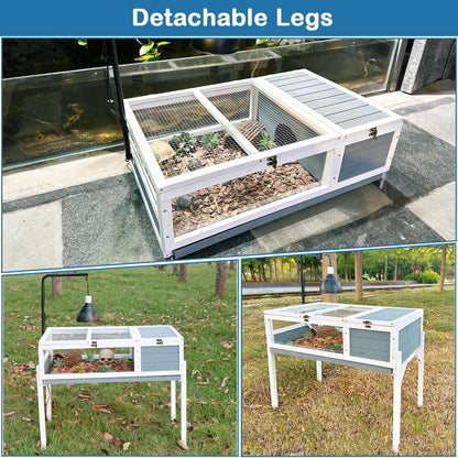 Tortoise Habitat Enclosure Turtle House Indoor Reptile Cage with Hygrothermograph Adjustable Lam