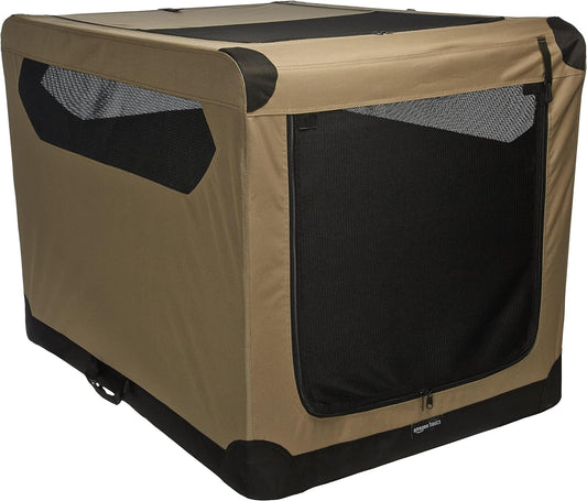 Amazon Basics Dog Crate, Travel Dog Kennel Double Door Collapsible, Lightweight Soft-Sided Folding