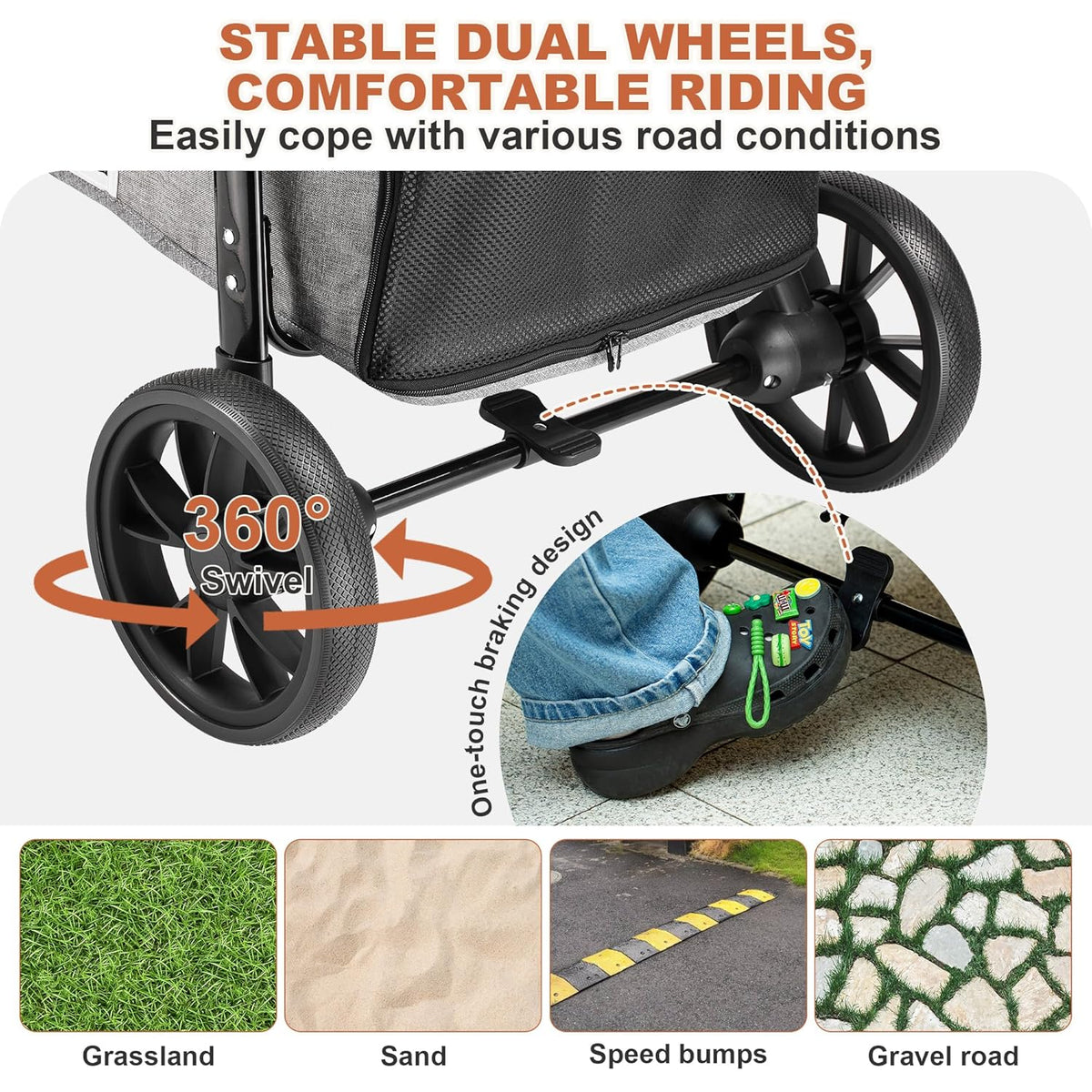 Medium Dog Stroller, Dual Entry One-Touch Folding,Small and Medium Pet Stroller,360° Rotating Front