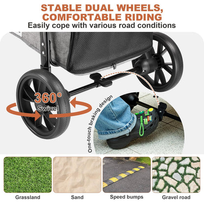 Medium Dog Stroller, Dual Entry One-Touch Folding,Small and Medium Pet Stroller,360° Rotating Front
