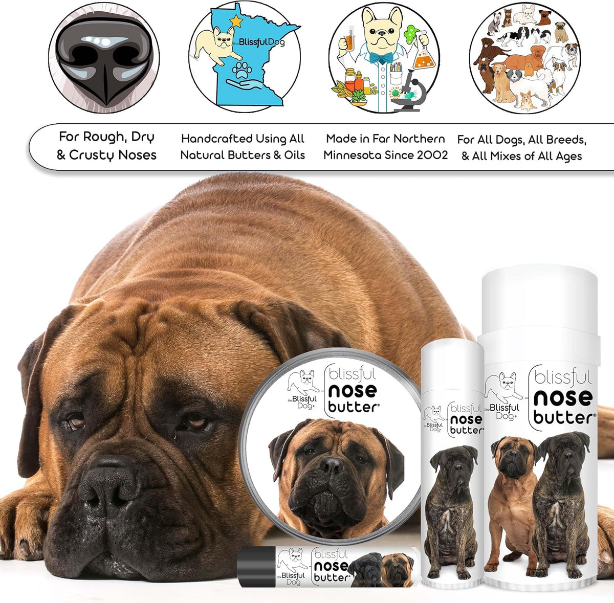 The Blissful Dog Bullmastiff Nose Butter for Dry, Cracked Skin, Lick-Safe Dog Nose Balm with