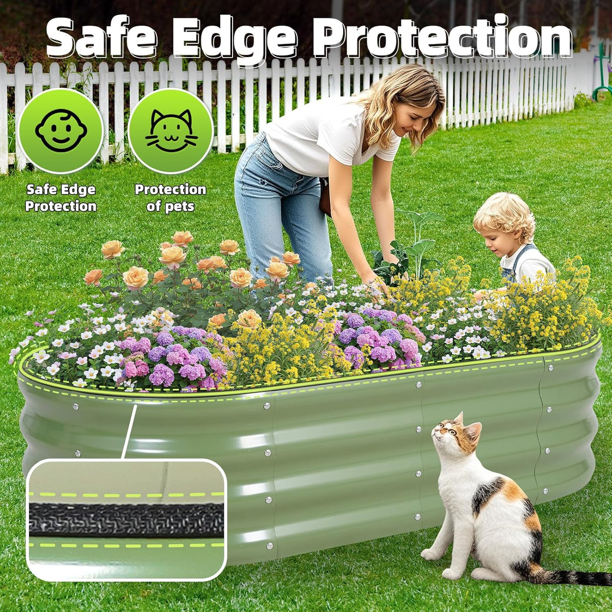G GOOD GAIN Galvanized Metal Raised Garden Bed Kit - 4x2x1FT Outdoor Planter Box with Safety Edging