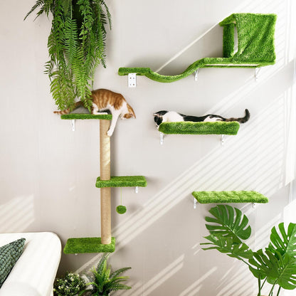 FUKUMARU Cat Wall Shelves, Stable & Safe 4 in 1 Cat Furniture Set, Wooden Climbing Wall with