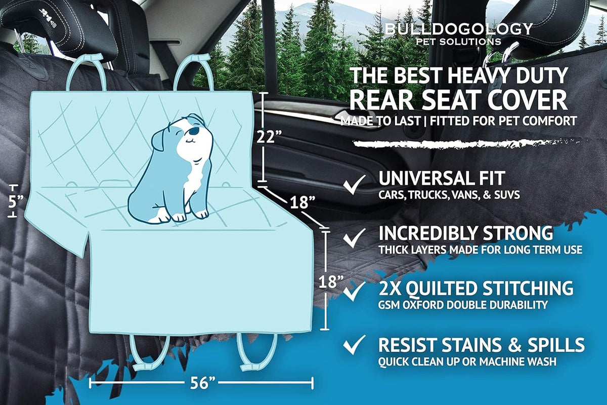 Bulldogology Dog Car Seat Cover for Back Seat 58"x56" Waterproof Pet Seat Cover SUV - Seat Cover
