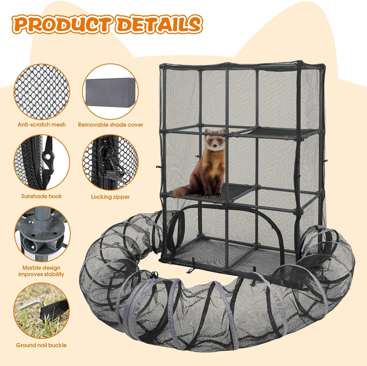 Catio Outdoor Cat Enclosure for Cats & Small Animals, Pet Playpen Cat Climber with Removable Pet