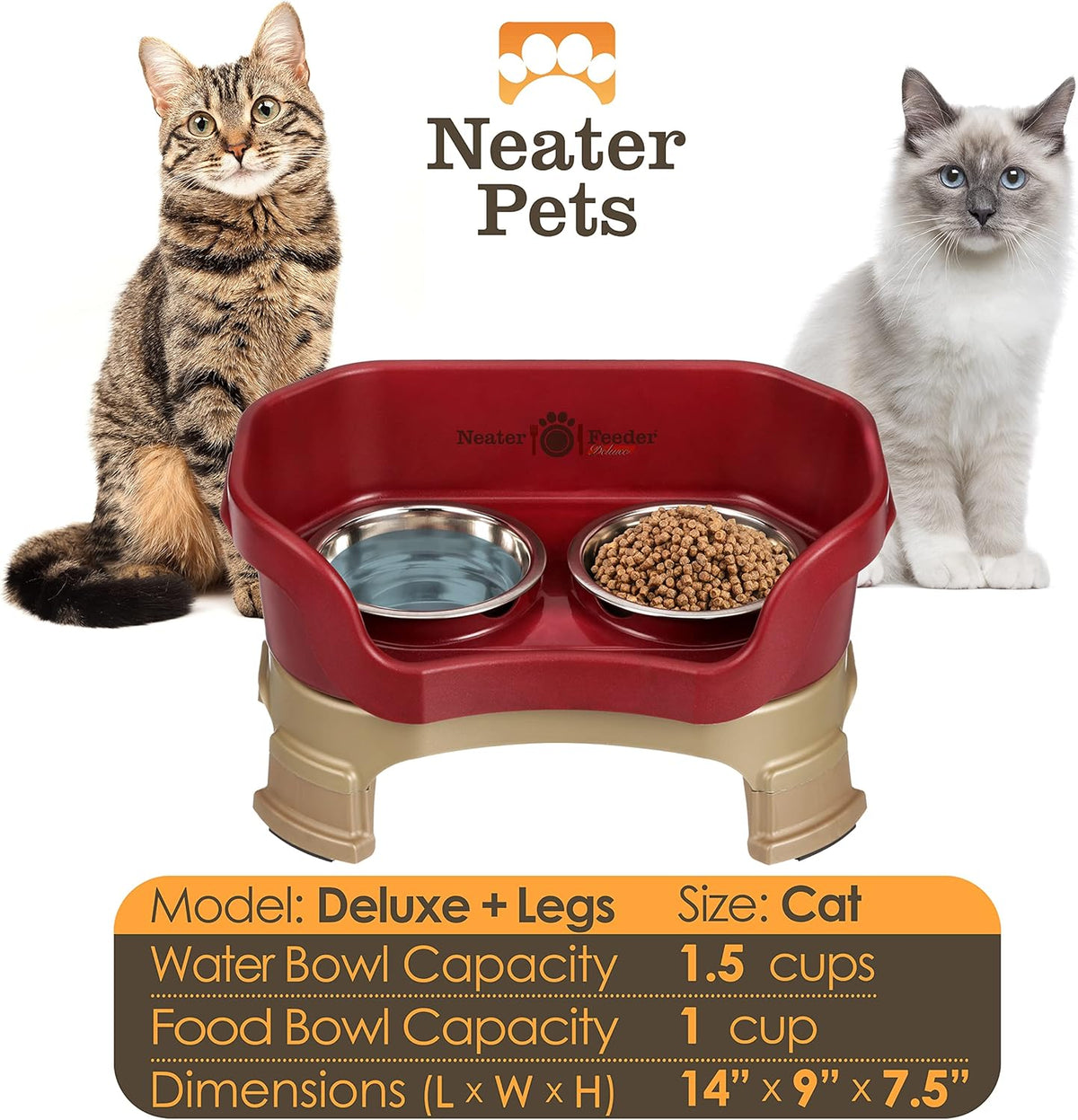 Neater Feeder Deluxe Mess Proof Cat Bowls Elevated for All Breeds – Made in USA – No Spill Raised