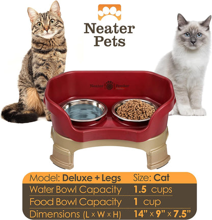 Neater Feeder Deluxe Mess Proof Cat Bowls Elevated for All Breeds – Made in USA – No Spill Raised