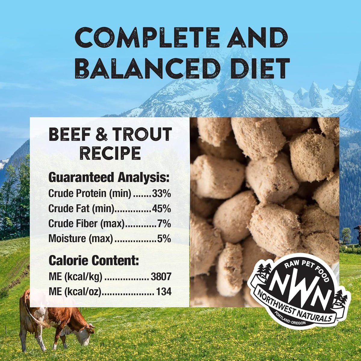 Northwest Naturals Freeze-Dried Beef & Trout Cat & Kitten Food, Bite-Sized Nibbles, Healthy