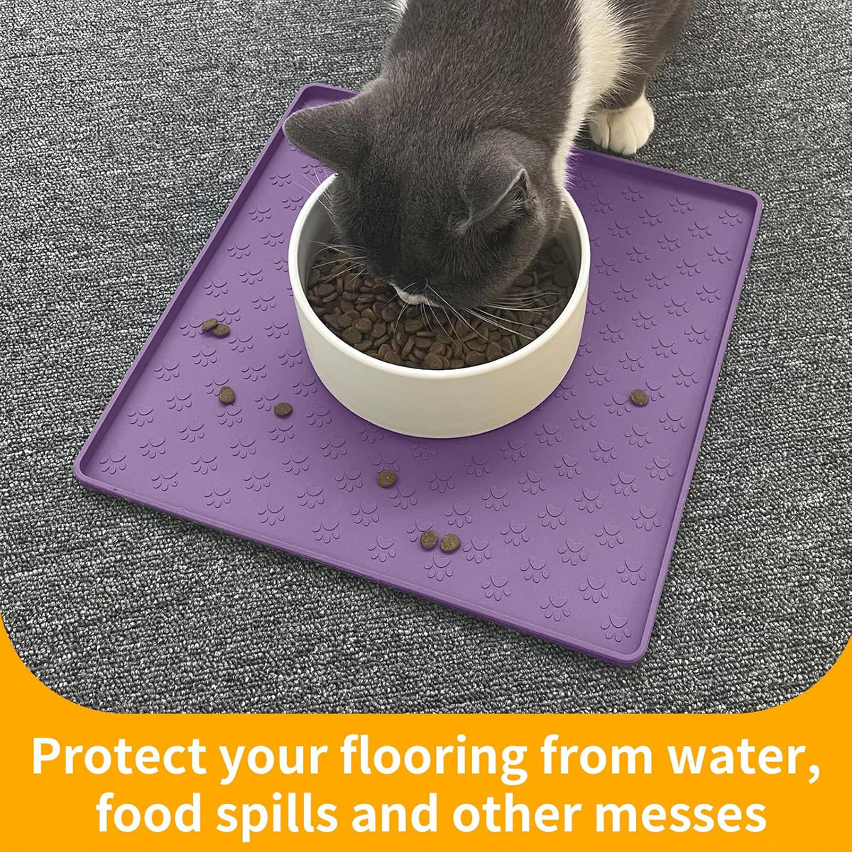 Ptlom Dog Food Mat Anti-Slip Bowl Mats for Food and Water, Waterproof Silicone Pet Placemat with