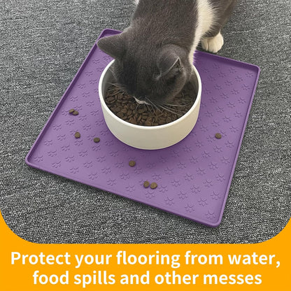 Ptlom Dog Food Mat Anti-Slip Bowl Mats for Food and Water, Waterproof Silicone Pet Placemat with