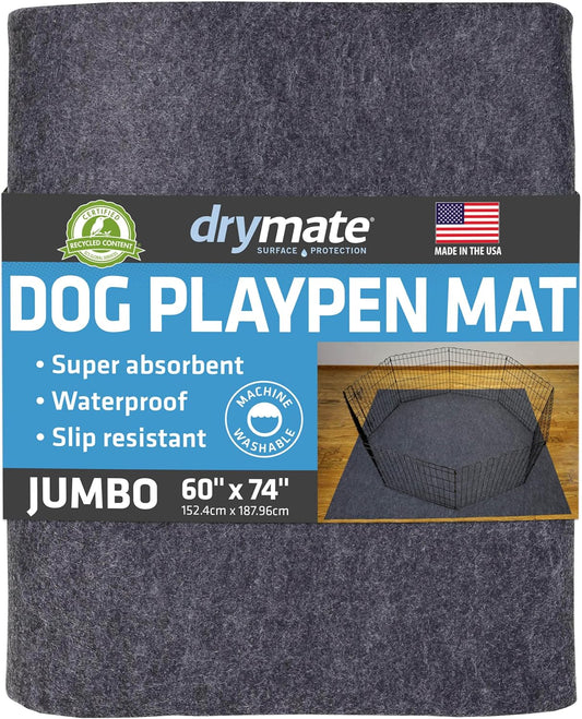 Drymate Jumbo Dog Playpen Mat (60x74), Super Absorbent, Waterproof, Slip-Resistant, Machine