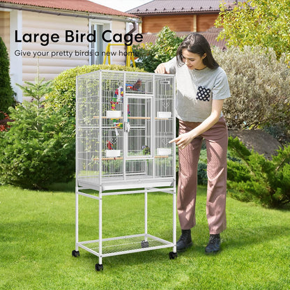 VIVOHOME 54 Inch Wrought Iron Large Bird Flight Cage with Rolling Stand for Parakeets Canaries