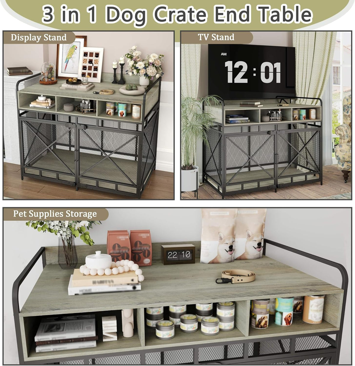 Dog Crate Furniture, 48" Heavy Duty Wooden Dog Crate End Table, XL Dog Kennel Furniture Large