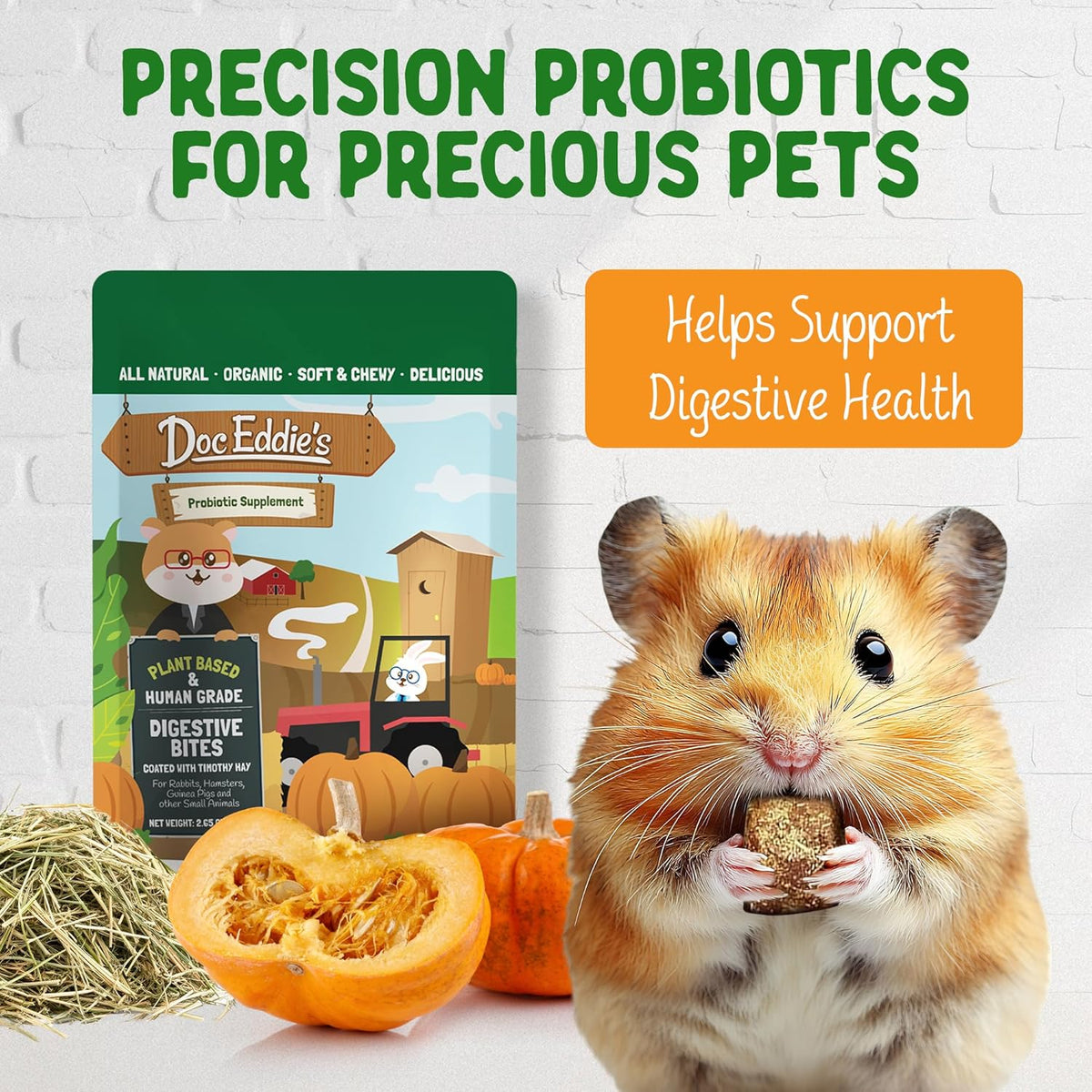 DOC EDDIE'S Digestive Bites - Plant-Based Small Animal Treats for Rabbits, Guinea Pigs, Hamsters