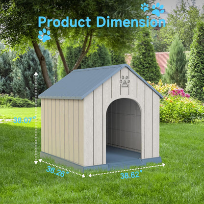 Vixzen 38in Large Outdoor Dog House,Durable Water Resistant Resin Dog House,Doghouse for Small to