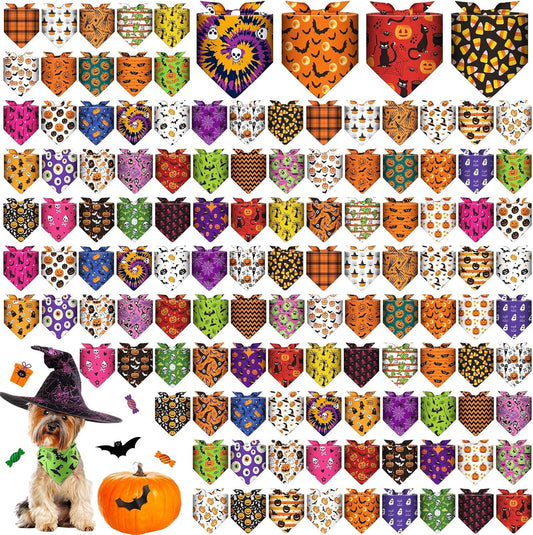 Sanwuta 120 Pcs Halloween Dog Bandanas Bulk, 40 Styles Adjustable Triangle Pet Scarves, Soft