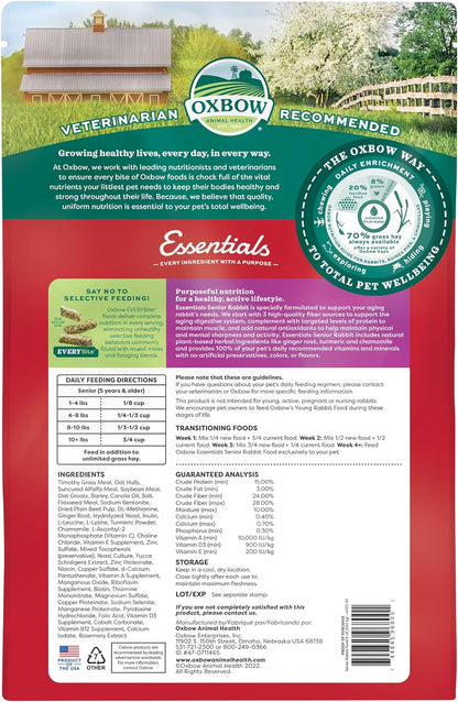 Oxbow Essentials Rabbit Food, Senior, Made Alfalfa for Rabbit, Vitamin & Mineral Rich Pet Pellets