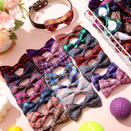 Reginary 50 Pieces Dog Bow Ties Pet Collar Bow Puppy Collar Attachment with Rubber Bands for Small