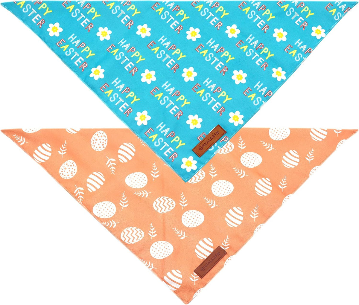Realeaf Happy Easter Dog Bandanas 2 Pack, Reversible Pet Scarf for Boy and Girl, Premium Durable