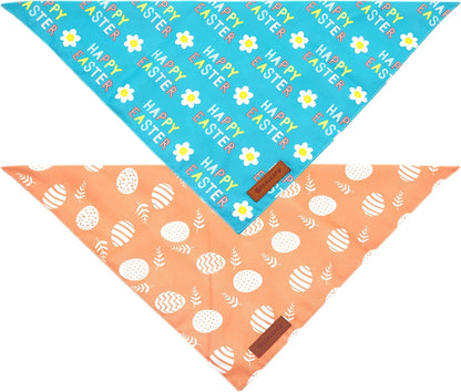 Realeaf Happy Easter Dog Bandanas 2 Pack, Reversible Pet Scarf for Boy and Girl, Premium Durable