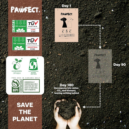 Pawfect Dog Poop Bags Rolls - Biodegradable Doggie Bags, Compostable Dog Waste Bags, BPI Certified
