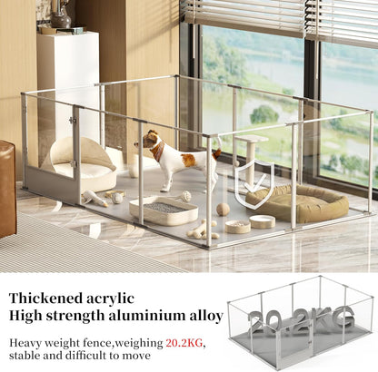 Dog Clear Playpen Fence Kennel: 10Panels Indoor Transparent Whelping Box Pen Cage with Waterproof