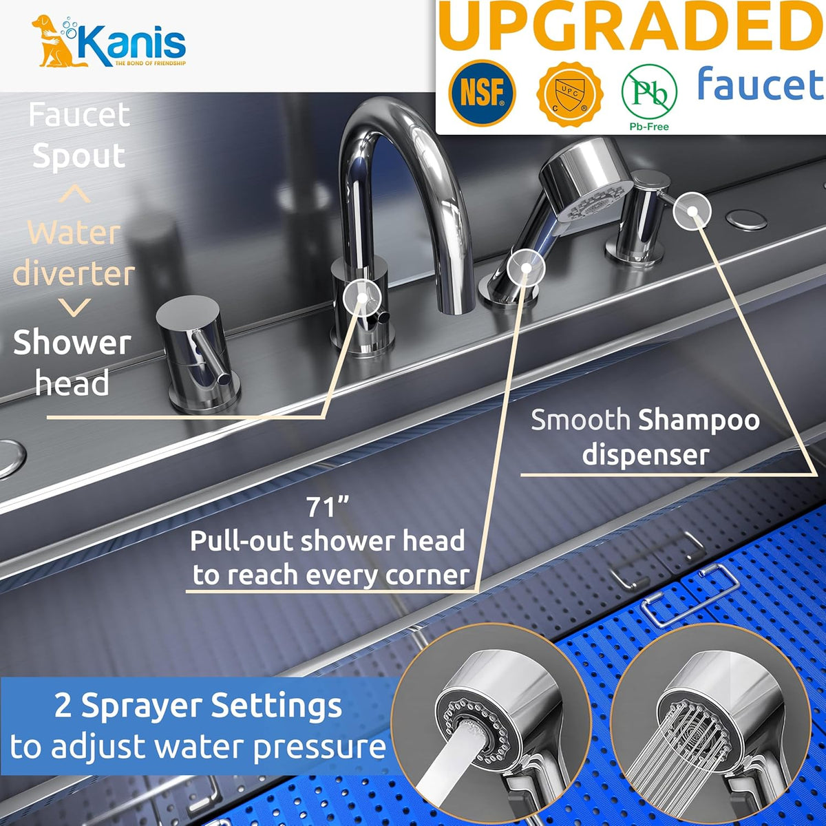 KANIS Professional Dog Washing Station - 304 Stainless Steel Pet Wash Sink & Grooming Bath Tub for