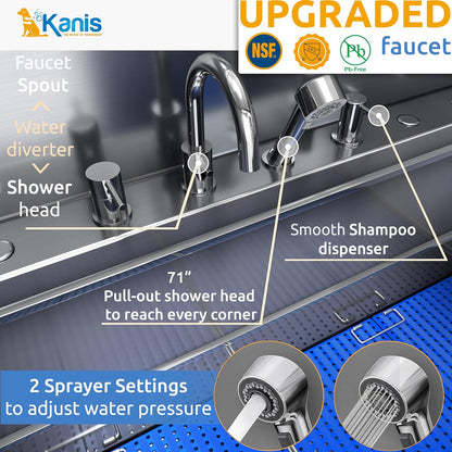 KANIS Professional Dog Washing Station - 304 Stainless Steel Pet Wash Sink & Grooming Bath Tub for