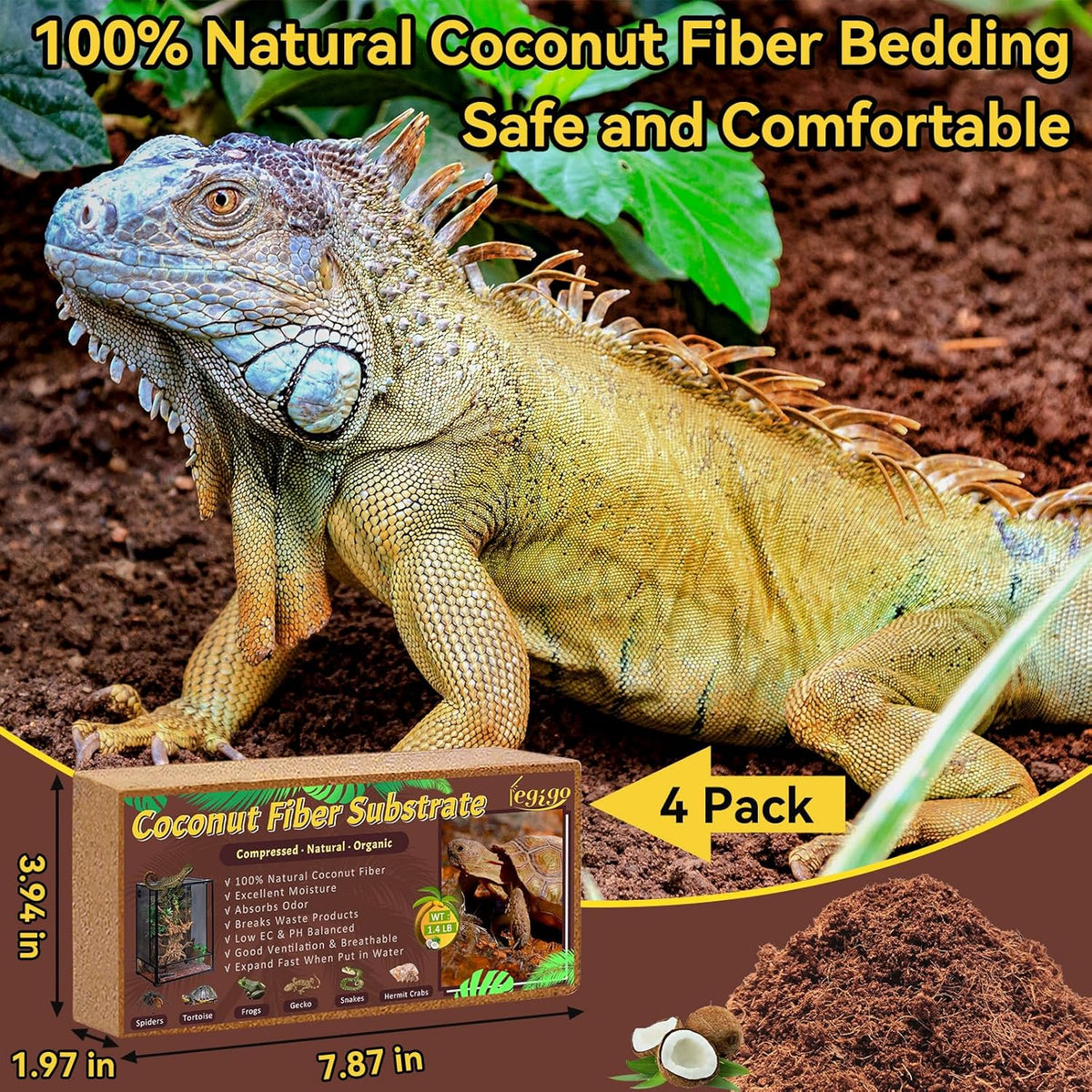 Legigo 4 Pack Compressed Coconut Fiber Substrate - 100% Organic Coconut Fiber Brick Bedding for
