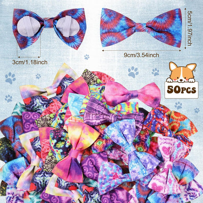 Reginary 50 Pieces Dog Bow Ties Pet Collar Bow Puppy Collar Attachment with Rubber Bands for Small