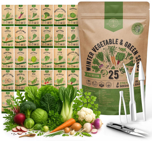 Organo Republic 25 Winter Vegetable & Green Seeds Variety Pack for Outdoors & Indoor Home Gardening