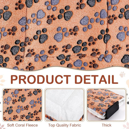 4 Pack Ultra Soft Dog Cat Bed Mat with Cute Prints Reversible Fleece Dog Crate Kennel Pad Cozy