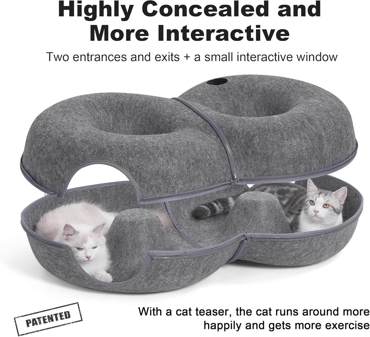 8-Shaped Large Cat Tunnel Bed for Indoor Cats, Infinite Circulation Peekaboo Cat Cave with 12 Toy