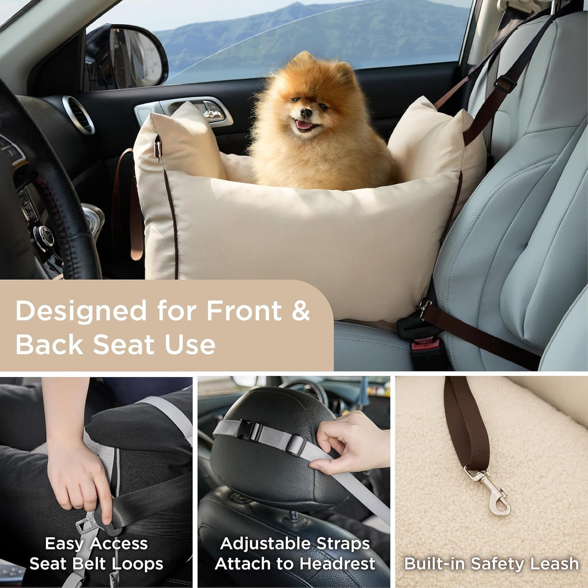 Lesure Small Dog Car Seat for Small Dogs - Dog Booster Seat for Car with Waterproof Bottom, Clip-On