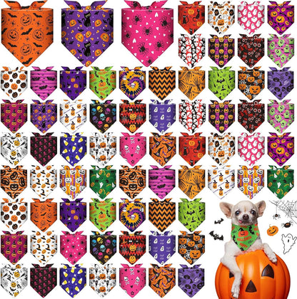 72 Pcs Halloween Dog Bandanas Bulk Pumpkin Triangle Scarf Cat Bibs Puppy Scarf Pet Bandanas Photo