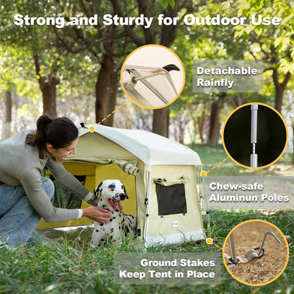 Dog Tent Cotton Fabric, Aluminum Poles and Camping Mat, Outdoor Weatherproof, Dog House Outdoor
