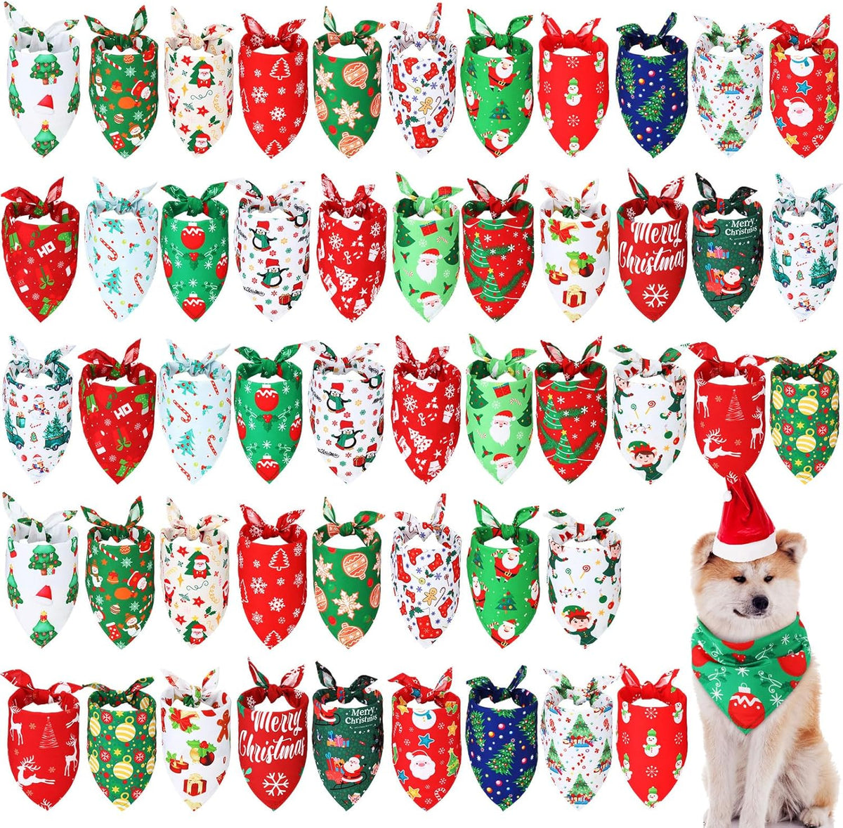 Abbylike 50 Pcs Christmas Dog Bandanas Bulk Xmas Bandanas for Dogs Triangle Kerchief Bibs Scarf Set