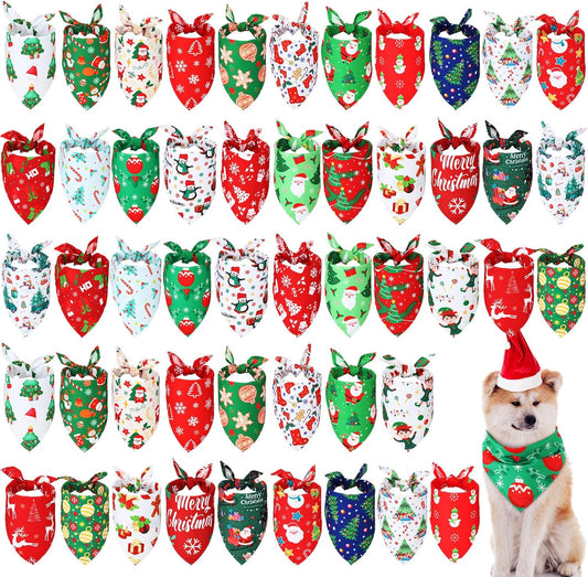 Abbylike 50 Pcs Christmas Dog Bandanas Bulk Xmas Bandanas for Dogs Triangle Kerchief Bibs Scarf Set